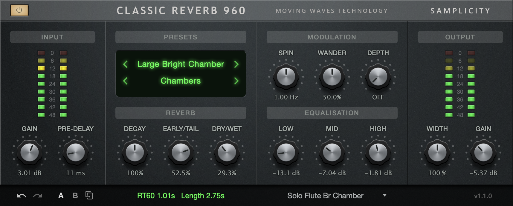 Classic Reverb 960 plug-in screen capture