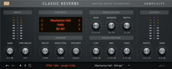 Classic Reverbs plug-in screen capture